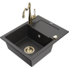 Mexen Enzo granite kitchen sink 1-bowl with drainer and Carla kitchen faucet, black speckled - 6506-76-670700-50
