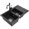 Mexen Gaspar granitdiskho med 1,5 utrymme och avrinning samt köksblandare Carla svart/silver metallic - 6507-73-670700-70