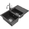 Mexen Gaspar 1.5-bowl granite sink with drainer and Carla kitchen tap, speckled black - 6507-76-670700-00