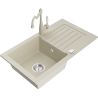 Mexen Pablo évier en granit à 1 bac avec égouttoir et robinet de cuisine Carla, beige - 6510-69-670700-69