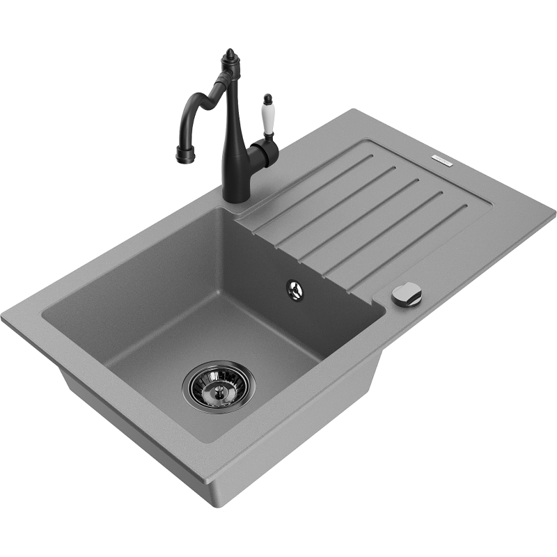 Mexen Pablo fregadero de granito de 1 seno con escurridor y grifo de cocina Carla, gris - 6510-71-670700-70-B