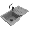 Mexen Pablo évier en granit 1 bac avec égouttoir et robinet de cuisine Carla, gris - 6510-71-670700-70-B
