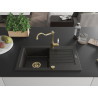 Mexen Pablo Granitspüle 1-becken mit Abtropffläche und Küchenarmatur Carla, schwarz/gold-metallic - 6510-75-670700-50
