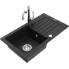Mexen Pablo granite sink 1-bowl with drainer and Carla kitchen tap, black - 6510-77-670700-00