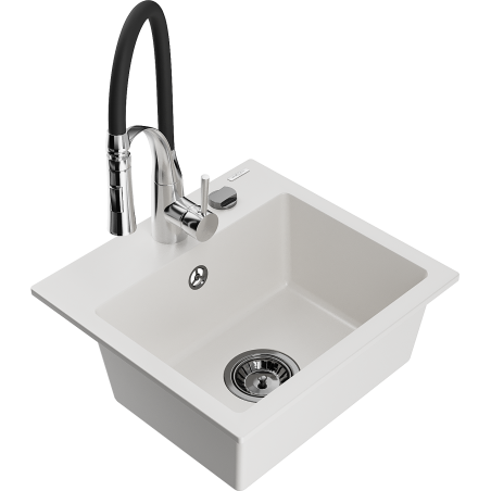 Mexen Milo fregadero de granito de 1 seno con grifo de cocina Aster, blanco - 6505-20-73450-07-B