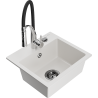 Mexen Milo granite kitchen sink 1-bowl with Aster kitchen tap, white - 6505-20-73450-07-B