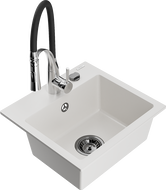 Mexen Milo fregadero de granito de 1 cubeta con grifo de cocina Aster, blanco - 6505-20-73450-07-B