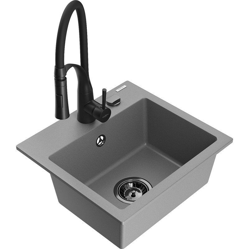 Mexen Milo Évier en granit 1 bac avec mitigeur cuisine Aster, gris - 6505-71-73450-70-B
