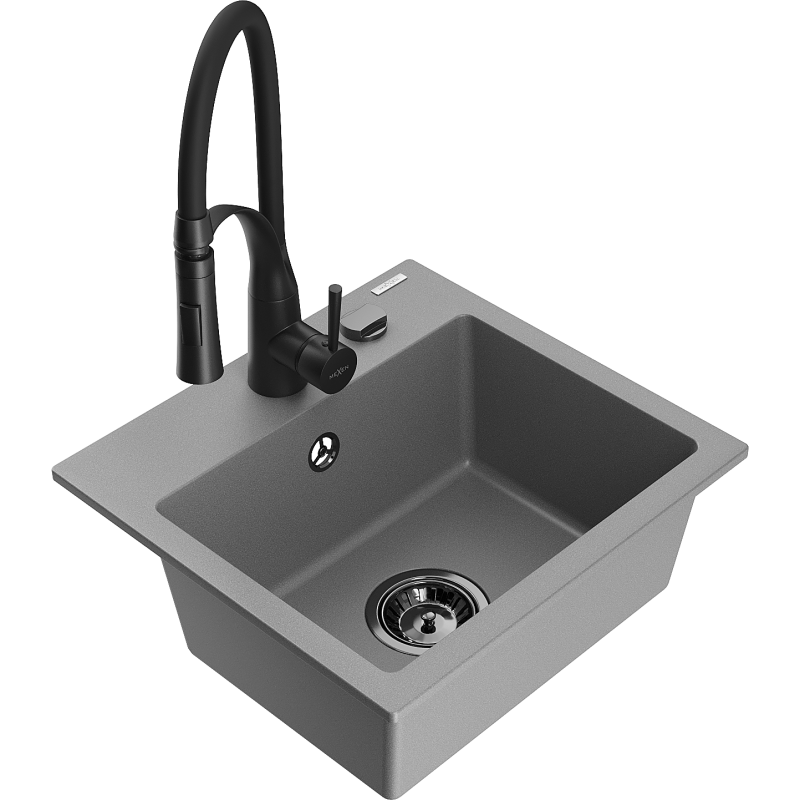 Mexen Milo granitdiskbänk med 1 ho och kökskran Aster, grå - 6505-71-73450-70-B