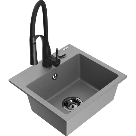 Mexen Milo Évier en granit 1 bac avec mitigeur cuisine Aster, gris - 6505-71-73450-70-B