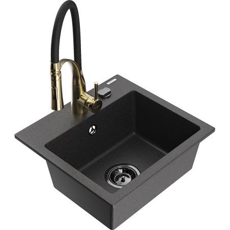 Mexen Milo évier en granit 1 bac avec robinet de cuisine Aster, noir moucheté - 6505-76-73450-57-B