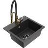 Mexen Milo fregadero de granito de 1 compartimento con grifo de cocina Aster, negro con motas - 6505-76-73450-57-B