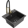 Mexen Milo granite kitchen sink 1-bowl with Aster kitchen tap, speckled black - 6505-76-73450-57-B