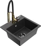 Mexen Milo fregadero de granito de 1 compartimento con grifo de cocina Aster, negro con motas - 6505-76-73450-57-B