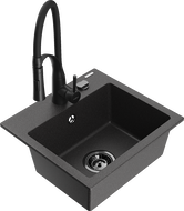 Mexen Milo lava-louça de granito de 1 bacia com torneira de cozinha Aster, preto salpicado - 6505-76-73450-70-B