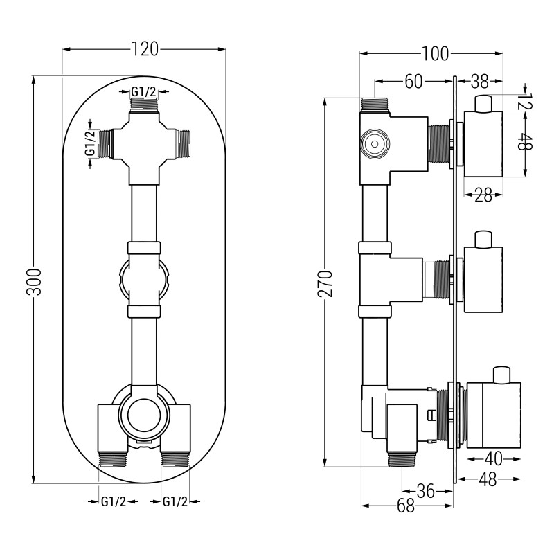 Mexen Kai rubinetto termostatico da bagno-doccia a 3 uscite, gun gray spazzolato - 77603-66