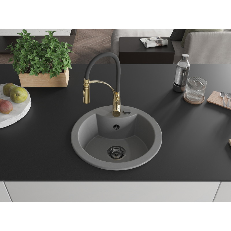 Mexen Diego fregadero de granito de una cubeta con grifo de cocina Aster, gris - 6512-71-73450-57-B