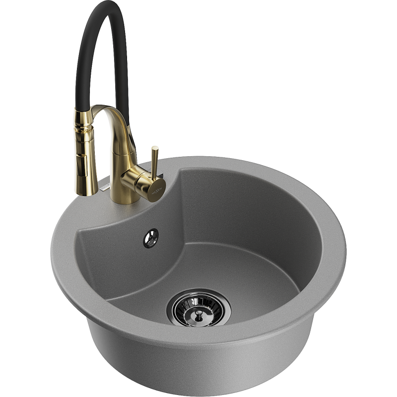 Mexen Diego fregadero de granito de 1 seno con grifo de cocina Aster, gris - 6512-71-73450-57-B