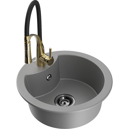 Mexen Diego fregadero de granito de 1 seno con grifo de cocina Aster, gris - 6512-71-73450-57-B