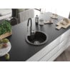 Mexen Diego Granitspüle 1-Kammer mit Küchenarmatur Aster, schwarz/goldener Metallic - 6512-75-73450-70