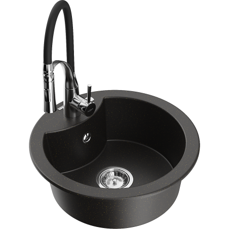Mexen Diego granitische spoelbak met 1 bak en keukenmengkraan Aster, zwart/goud metallic - 6512-75-73450-70