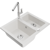 Mexen Carlos granite kitchen sink 1.5-bowl with Flora kitchen tap, white - 6518-20-670401-00