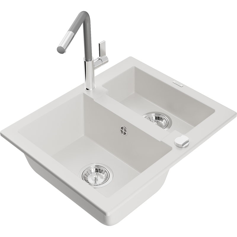 Mexen Carlos 1,5-lokeroinen graniittiallas keittiöhanalla Flora, valkoinen - 6518-20-670401-06