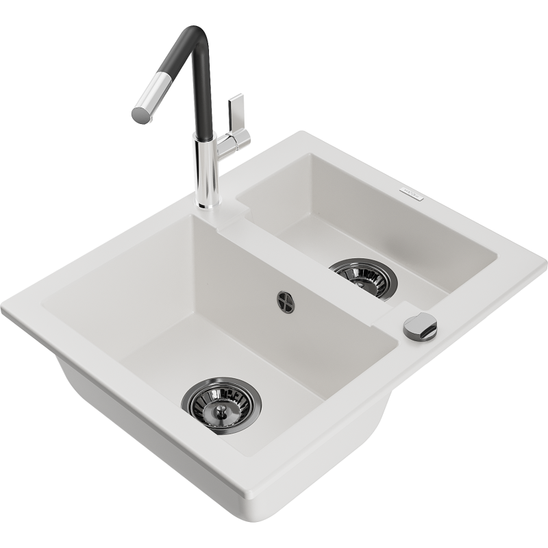 Mexen Carlos graniten pomivalnik z 1,5 komoro in kuhinjsko baterijo Flora, bel - 6518-20-670401-07-B