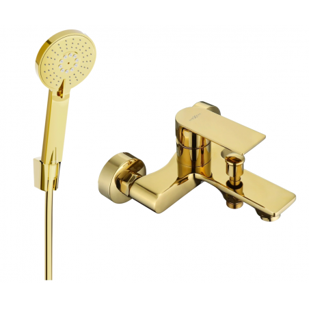 Mexen Royo R40 bath mixer with shower set, gold - 7223R40-50
