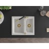 Mexen Carlos 1.5-bowl granite sink with Flora kitchen tap, white - 6518-20-670401-57-G