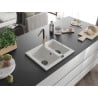 Mexen Carlos granite kitchen sink 1.5-bowl with Flora kitchen tap, white - 6518-20-670401-57-B