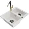Mexen Carlos granite kitchen sink 1.5-bowl with Flora kitchen tap, white - 6518-20-670401-57-B
