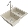 Mexen Carlos fregadero de granito de 1,5 cubetas con grifo de cocina Flora, beige - 6518-69-670401-00