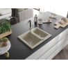 Mexen Carlos granite kitchen sink 1.5-bowl with Flora kitchen tap, beige - 6518-69-670401-07