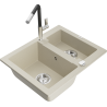 Mexen Carlos granite kitchen sink 1.5-bowl with Flora kitchen tap, beige - 6518-69-670401-07