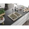 Mexen Carlos évier en granit 1,5 bac avec robinet de cuisine Flora, beige - 6518-69-670401-07-B