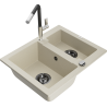 Mexen Carlos fregadero de granito de 1,5 senos con grifo de cocina Flora, beige - 6518-69-670401-07-B