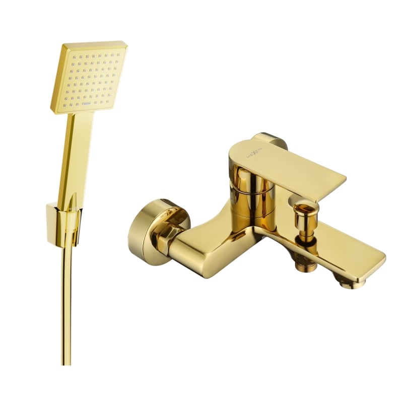 Mexen Royo R45 bathtub faucet with shower set, gold - 7223R45-50