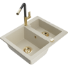 Mexen Carlos granieten spoelbak 1,5-komorige met keukenmengkraan Flora, beige - 6518-69-670401-57-G