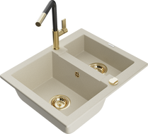 Mexen Carlos granitdiskho med 1,5-kammare och köksblandare Flora, beige - 6518-69-670401-57-G