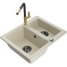 Mexen Carlos 1.5-bowl granite sink with Flora kitchen tap, beige - 6518-69-670401-57-B