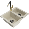 Mexen Carlos fregadero de granito de 1,5 cubetas con grifo de cocina Flora, beige - 6518-69-670401-57-B