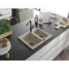 Mexen Carlos fregadero de granito de 1,5 cubetas con grifo de cocina Flora, beige - 6518-69-670401-70-B