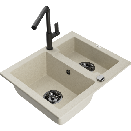 Mexen Carlos Granitspüle 1,5-fach mit Küchenarmatur Flora, beige - 6518-69-670401-70-B