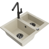 Mexen Carlos granieten spoelbak 1,5-komor met keukenkraan Flora, beige - 6518-69-670401-70-B