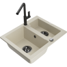 Mexen Carlos Granitspüle 1,5-fach mit Küchenarmatur Flora, beige - 6518-69-670401-70-B