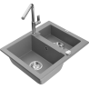 Mexen Carlos granite sink 1.5-bowl with Flora kitchen tap, grey - 6518-71-670401-00