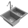 Mexen Carlos 1.5-bowl granite sink with Flora kitchen faucet, gray - 6518-71-670401-06