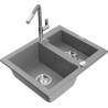 Mexen Carlos granite sink 1.5-bowl with Flora kitchen tap, grey - 6518-71-670401-06