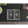 Mexen Carlos 1.5-bowl granite sink with Flora kitchen faucet, gray - 6518-71-670401-06